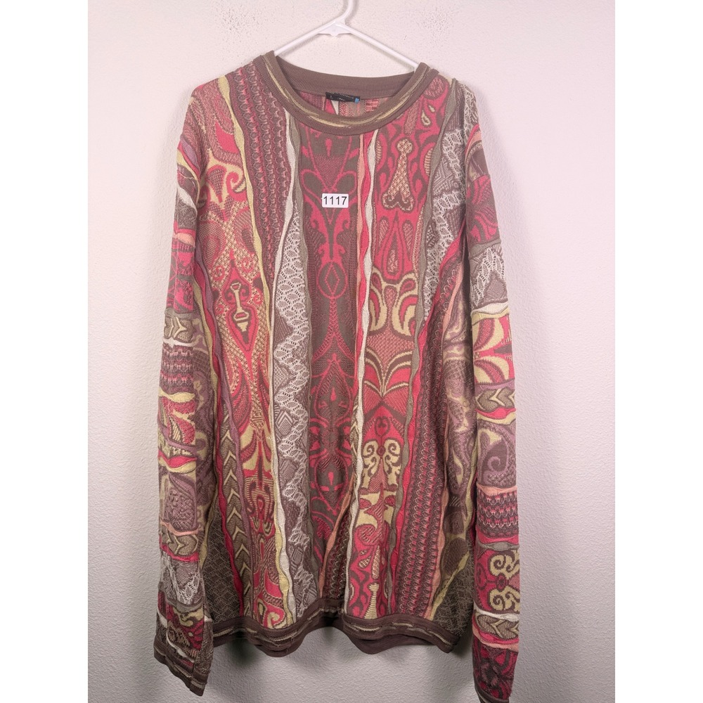 Coogi Australia 3D Knit Sweater Mens 3XT Pink Red Brown Multi Made in Australia